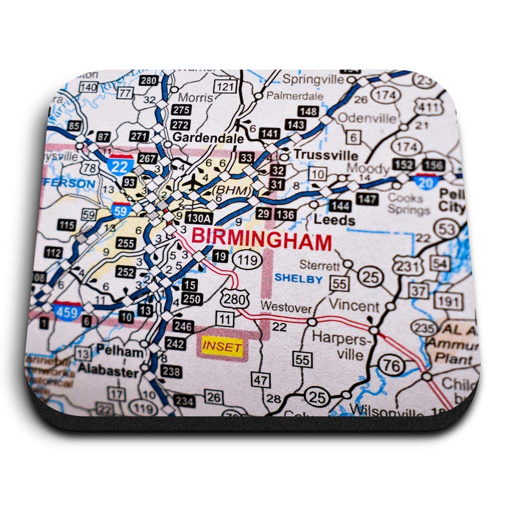 1 x Square MDF Fridge Magnet - Birmingham Alabama America USA Travel Map 44283