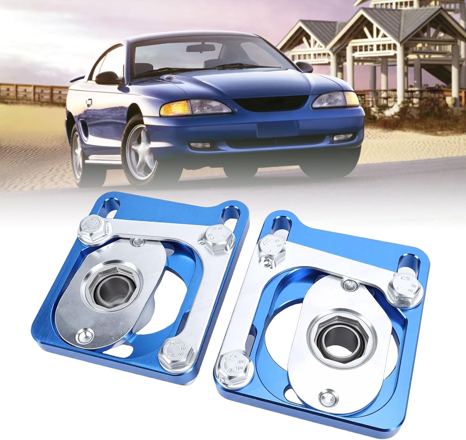 Luocute Camber Plates Adjustable Front Upper Mount, Automotive Replacement Camber Caster Plate Parts, Total 8 Parts Aluminium Alloy Replacement for 1994-2004