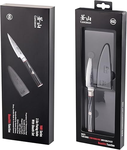 Miniatura 7 de Cangshan YARI Series 501271 - Cuchillo de pelar de 3.5 pulgadas con funda, acero de Damasco X-7