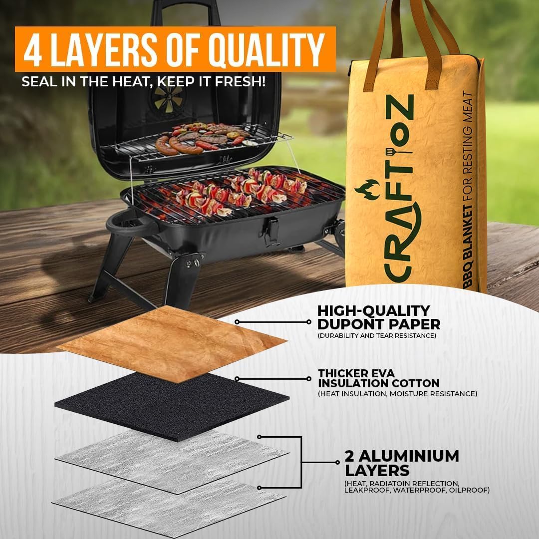 BBQ Blanket for Resting Meat, 22 Inch Brisket Includes Butcher Paper & Silicone Brush, Dual Aluminum Insulated BBQ Blanket Bag, Reusable Smoker Accessories for Brisket, Meat Resting Bag - Image 3