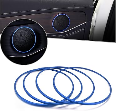x xotic tech 4pcs Interior Door Stereo Audio Speaker Horn Circle Ring Loudspeaker Cover Trim Compatible with Mercedes Benz C250 C300 C350 C400 C63 X205 GLC250 GLC300 Blue - Outer Diameter 3.3"