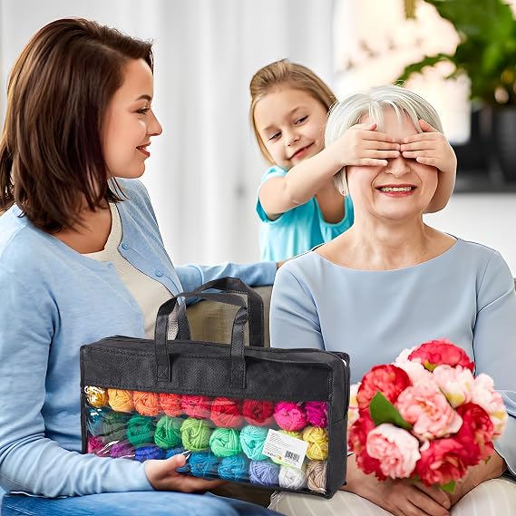 INSCRAFT 48 PCS Crochet Yarn Kit, 1400 Yards 40 Colors Acrylic Yarn Skeins, 2 Crochet Hooks, 2 Weaving Needles, 4 Stitch Markers, 1 Bag, for Crocheting & Knitting, Gift for Beginners and Adults