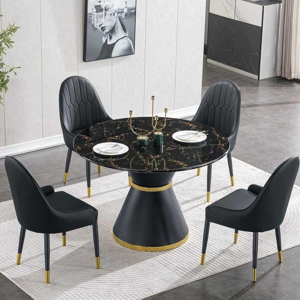 Amazon.com - Kootlena Black Marble 47" Round Dining Table, Modern Round ...