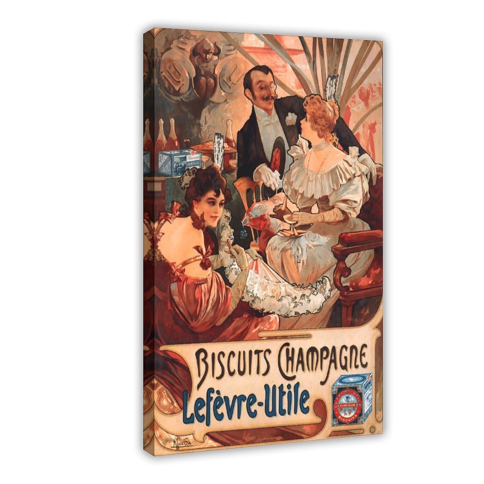 WCYB Alphonse Mucha Biscuits Champagne Lefevre-utile Posters Prints Canvas Deco Paintings Wall Art Hangable Frame 20" L X 30" W