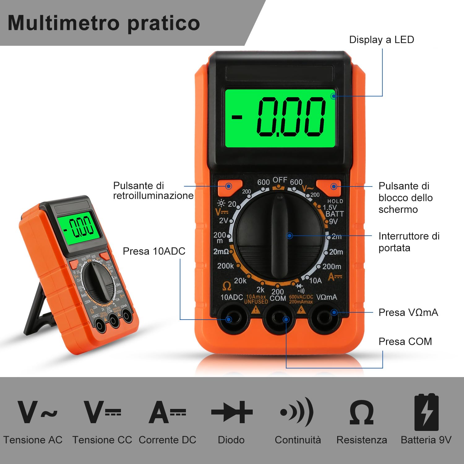 Saldatore a Stagno Professionale Kit 60 W Temperatura Regolabile 180-500 °C Stagnatore Elettrico 19 in 1 con Multimetro Digitale & 5 Punte, Pompa Dissaldante, Pinzette
