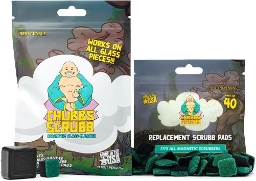 Chubbs Scrubb Magnetic Glass Cleaner with 40-Pack Replacement Scrubb Pads Bundle - Mini Magnetic Scrubber Kit That Removes Tough, Built-Up Stains From Glass, Ceramic & Metal