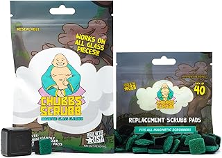 Chubbs Scrubb Magnetic Glass Cleaner with 40-Pack Replacement Scrubb Pads Bundle - Mini Magnetic Scrubber Kit That Removes Tough, Built-Up Stains From Glass, Ceramic & Metal
