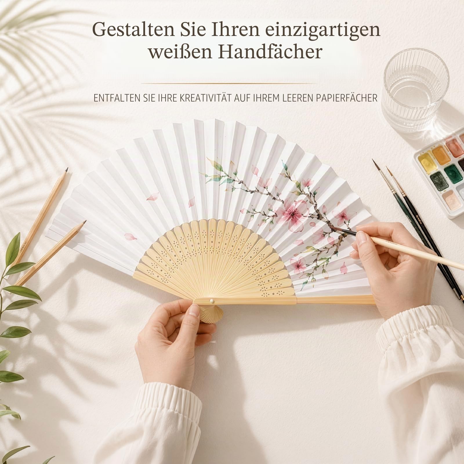 40 Stück Fächer Weiß Faltbare Handfächer Bambus Faltfächer Papierfächer Hochzeit Gastgeschenk, DIY Bemalen Handfächer für Hochzeit Gäste Geschenk, Geburtstag Sommer Party, Wand Dekoration