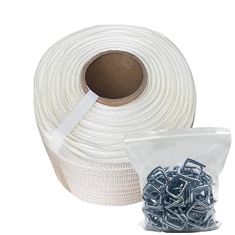 Heavy Duty 1/2" x 1480Woven Cord Strapping Roll and 100 Galvanized Cord Strapping Buckles