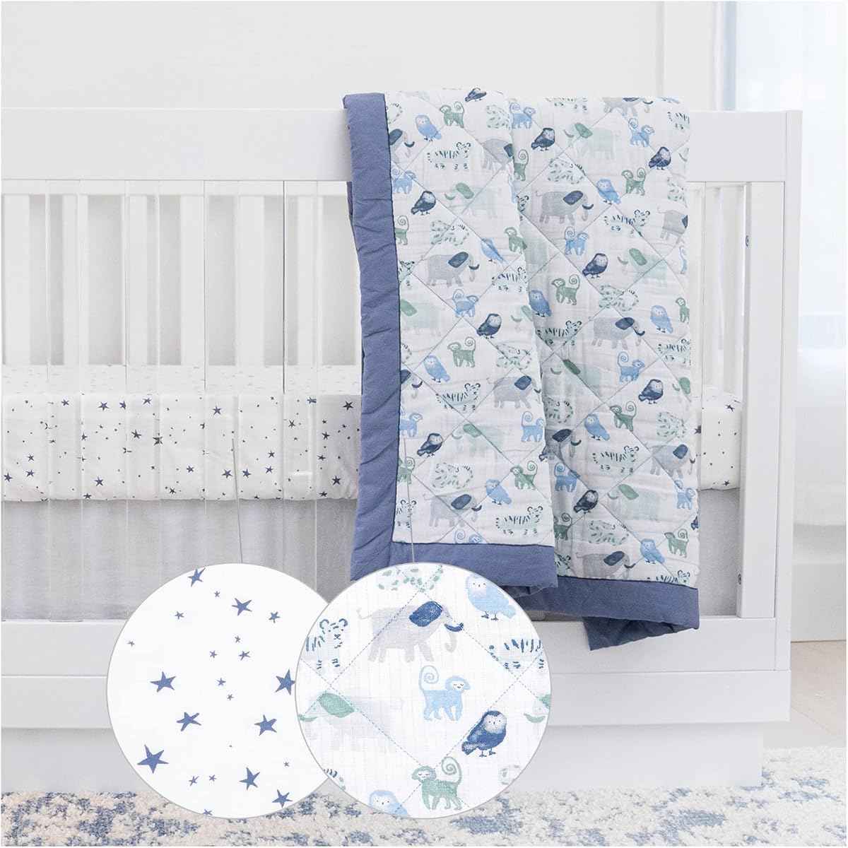 Juego de ropa de cama para cuna Essentials de 3 piezas de aden + anais, paquete de ropa de cama para bebé, manta de algodón, sábana para cuna, falda para cuna, Time to Dream