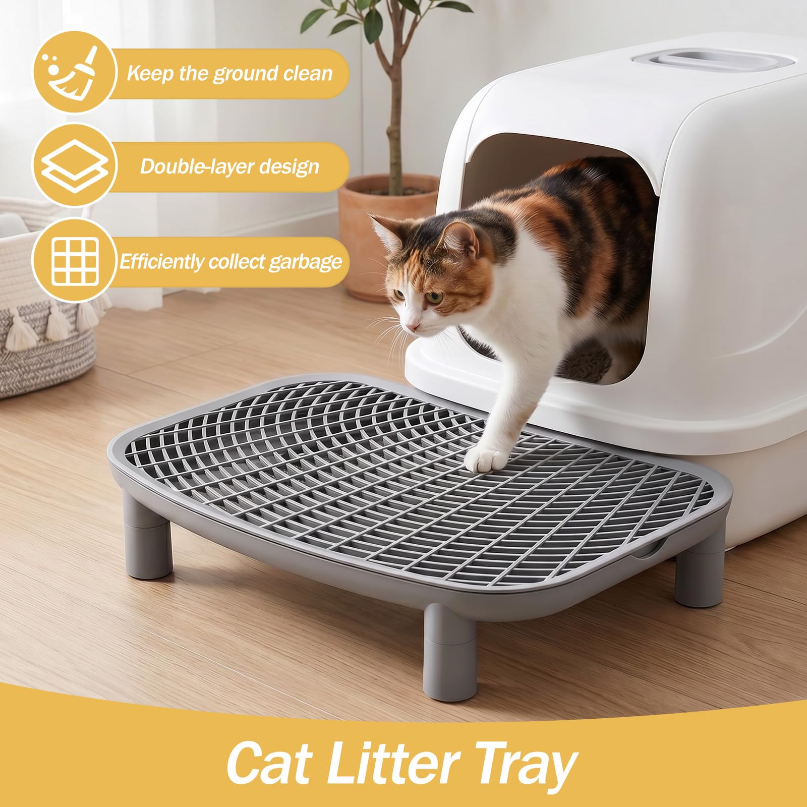 Katzenstreu Rampe, 45 * 30cm Verstellbare Katzen Rampe für Katzentoilette Erhöhte Katzentreppe mit Filterfunktion Katzenstreu Filterpedal Katzentoilettenstufe für Kleine und Ältere Katzen (Grau)