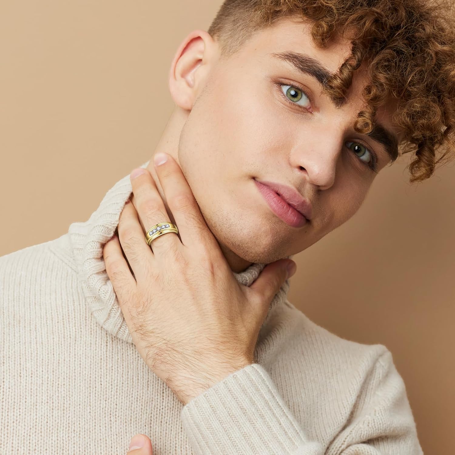 Mens Wedding Band 14K Gold/White Gold Plated Cubic Zirconia Rings for Men Engagement Rings Channel Set Classic Round Cut 8mm Promise Wedding Ring for Him Size 8-12 - Image 5