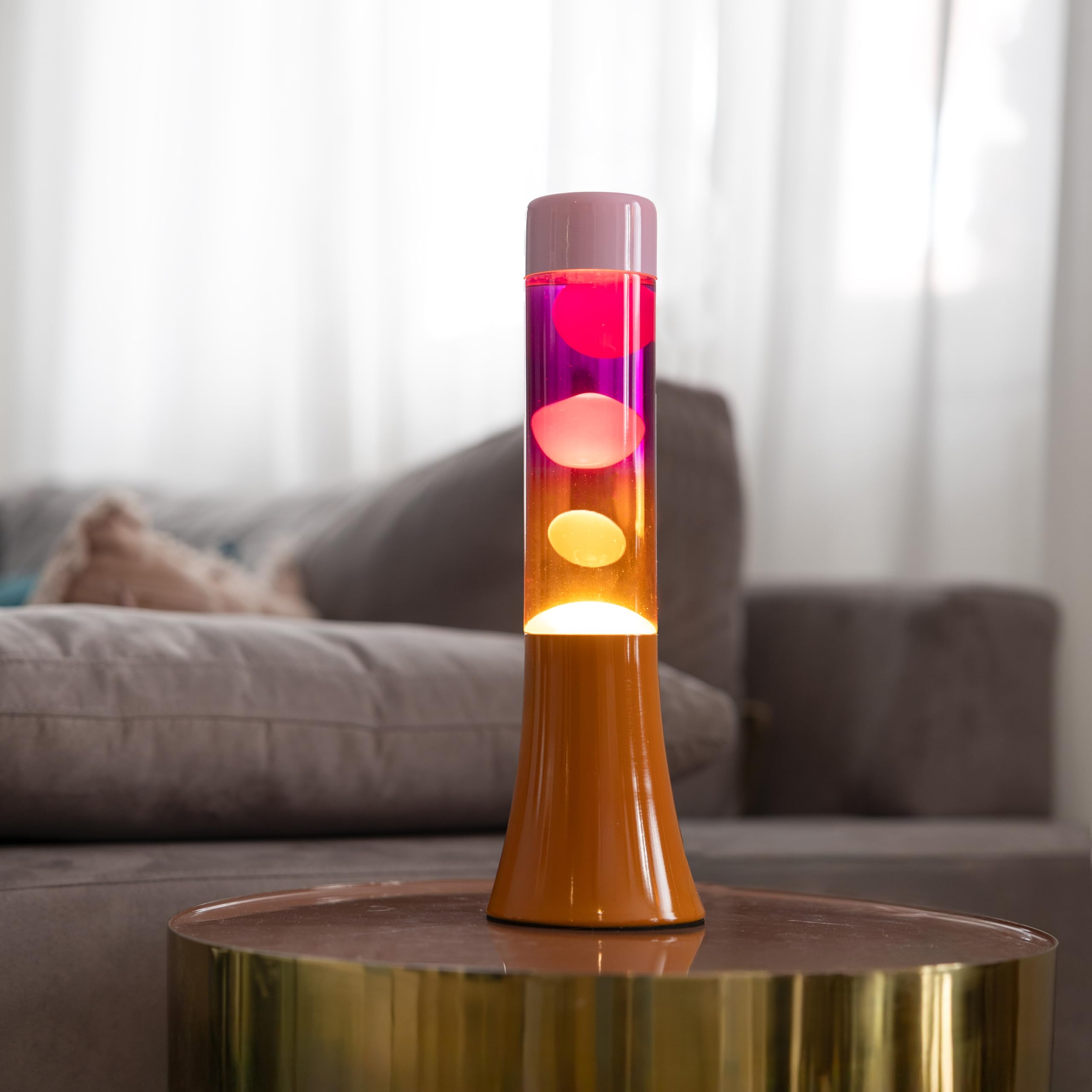 Fisura - Rosa Lavalampe mit orangefarbener Basis und Glas mit einzigartigem Farbverlaufseffekt. Retro-Design, perfektes originelles Geschenk für jede Gelegenheit. Größe: 9 x 9 x 30 cm.