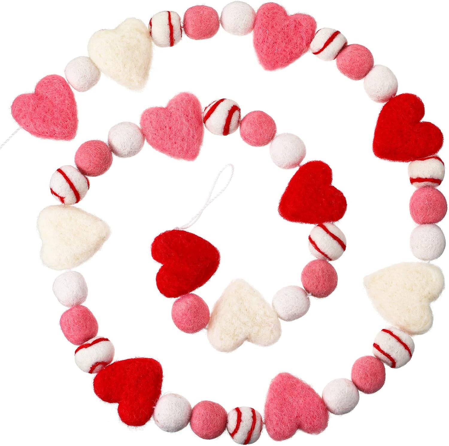 Breling Valentine Felt Ball Garland 10 ft Red Pink White Felt Pom Pom Banners Heart Balls Garland Decorations for Valentines Wedding Anniversary Mantel Fireplace Party Decor