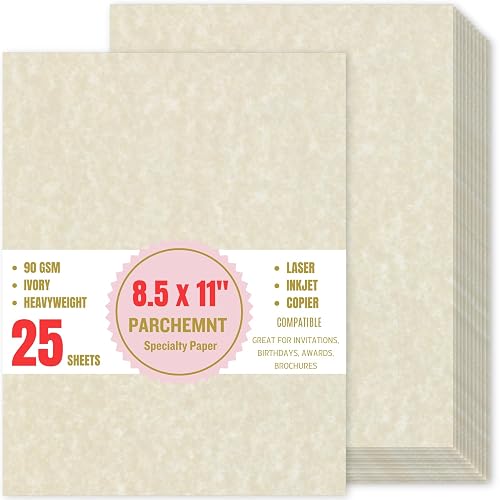 Parchment Resume Paper - 8.5 x11" Double-Sided Certificate Paper - 90 GSM Textured Stationary for Menus,Invitations,Resumes,Diplomas - Printing & Writing Friendly (Ivory,25 Sheets)