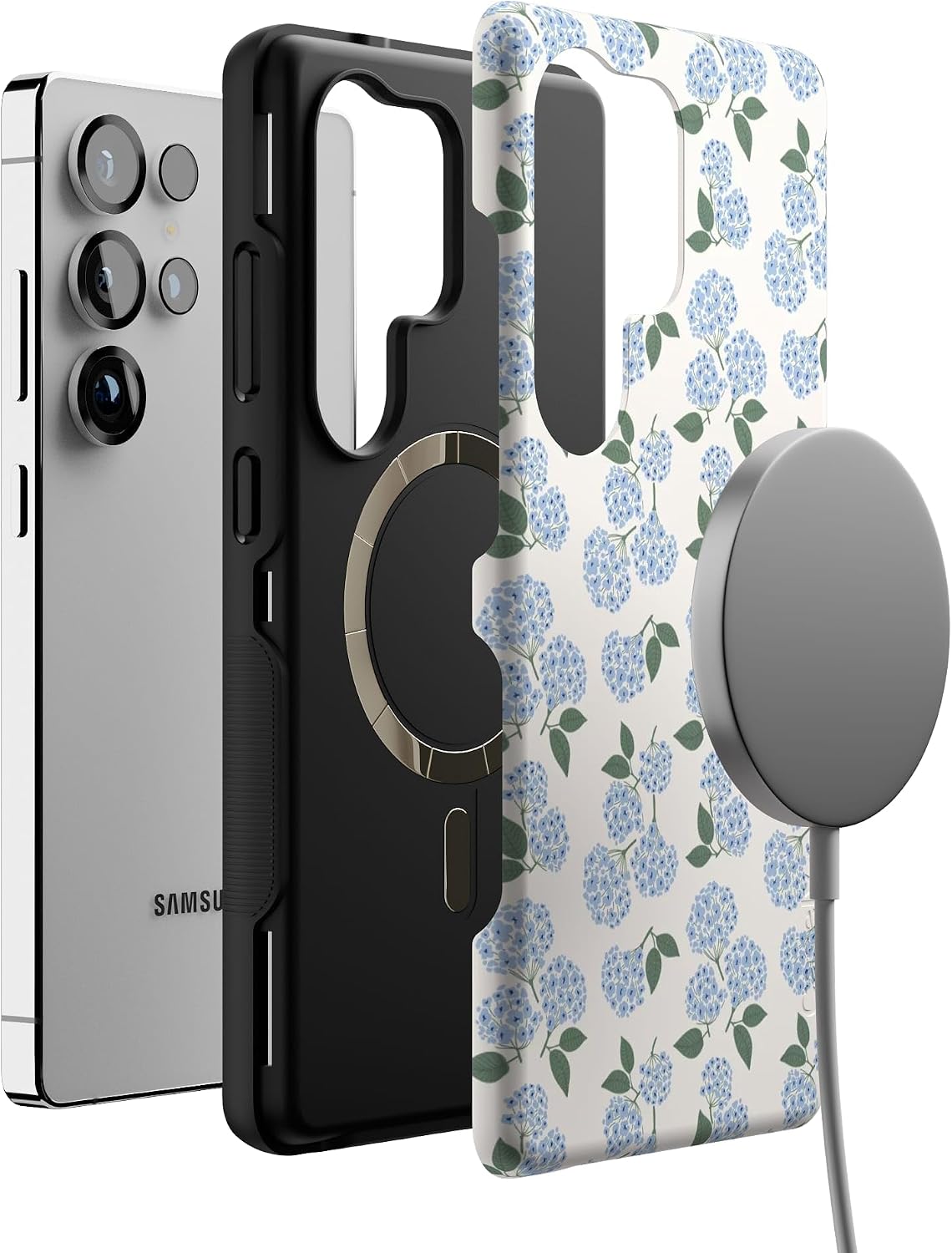 Casely Galaxy S25 Ultra Case | Nantucket Cottage | Blue Hydrangea | Bold Protective Design | Compatible with MagSafe