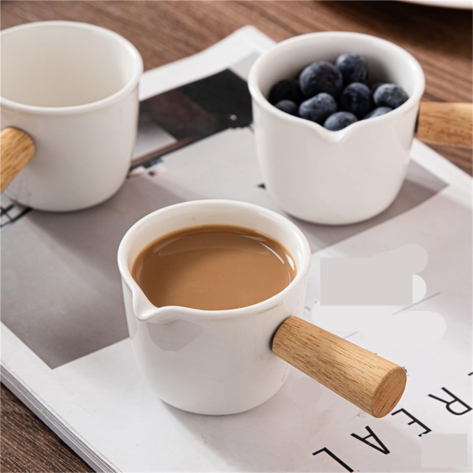 Jarra de leche cerámica, taza medidora café expreso for el hogar, tazas sencillas, mango madera, 2 uds Para Espumar