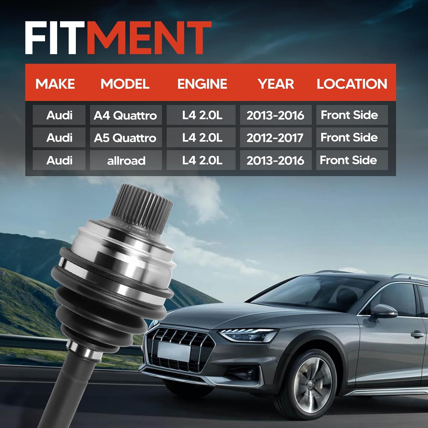 Front Side NCV23033 Axle Shaft Assembly, Fit for Audi A4 Quattro, Fit for Audi A5 Quattro, Fit for Audi allroad, 2012-2017, L4 2.0L, Replace OE AD8168, 8K0407271AF