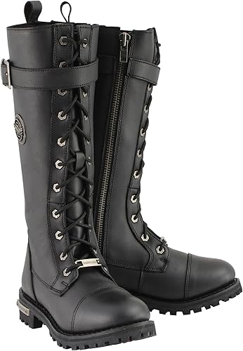 Milwaukee Leather Botas de tiro alto de encaje a punta de 14 pulgadas para mujer Redondo Ancho - Mbl9355w
