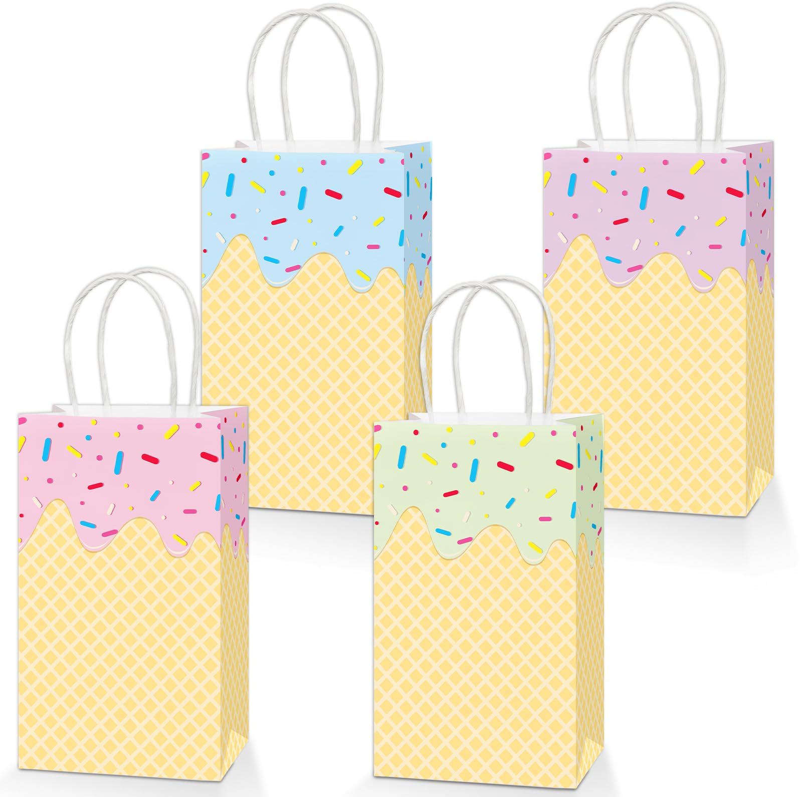16Pcs Ice Cream Gift Bags with Handles Colorful Spring Summer Goody Bags Ice Cream Party Bags Summer Ice-cream Paper Bags Treat bags Party Favors Birthday Baby Shower Decor Supplies 8*4.7*3inch