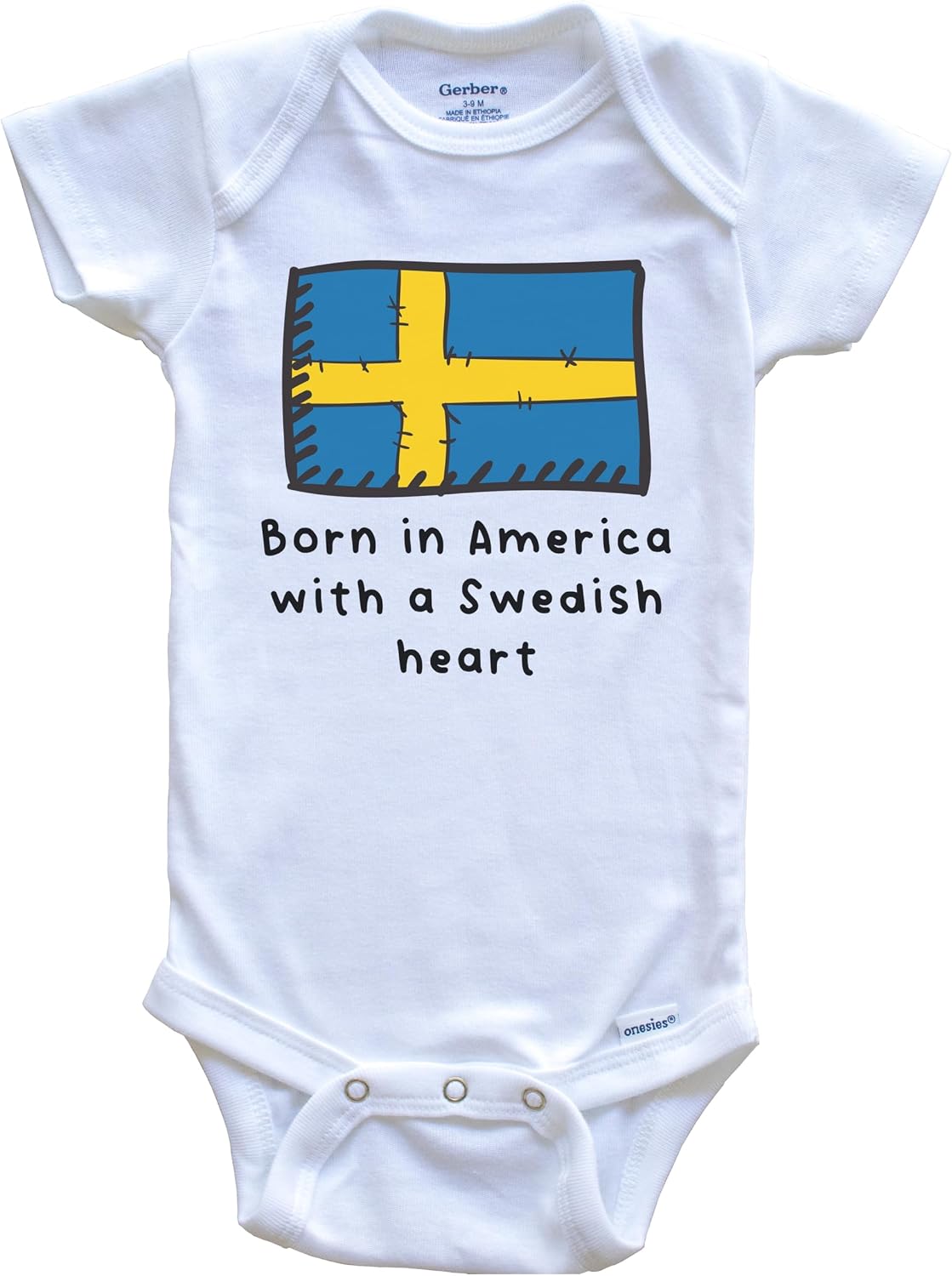 Born in America with A Swedish Heart Cute Sweden Flag One Piece Baby Bodysuit