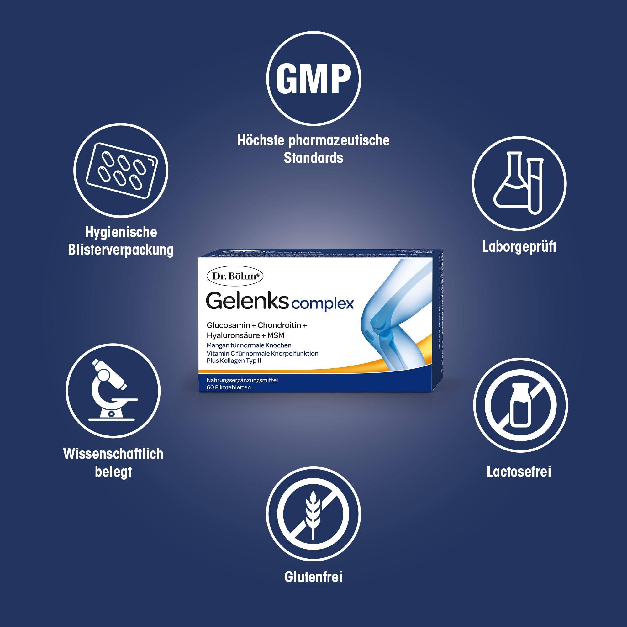 Dr. Böhm Gelenks complex: Für Knorpel, Knochen und Gelenke, Wirkstoffkombination aus Vitaminen, Mikronährstoffen sowie Gelenk- und Knorpelbestandteilen, 60 Tabletten