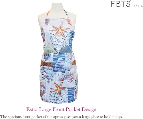 Miniatura 6 de FBTS Basic Paquete de 3 delantales ajustables para mujeres y hombres, delantales resistentes al agua con bolsillos para cocina B. Dos bolsillos