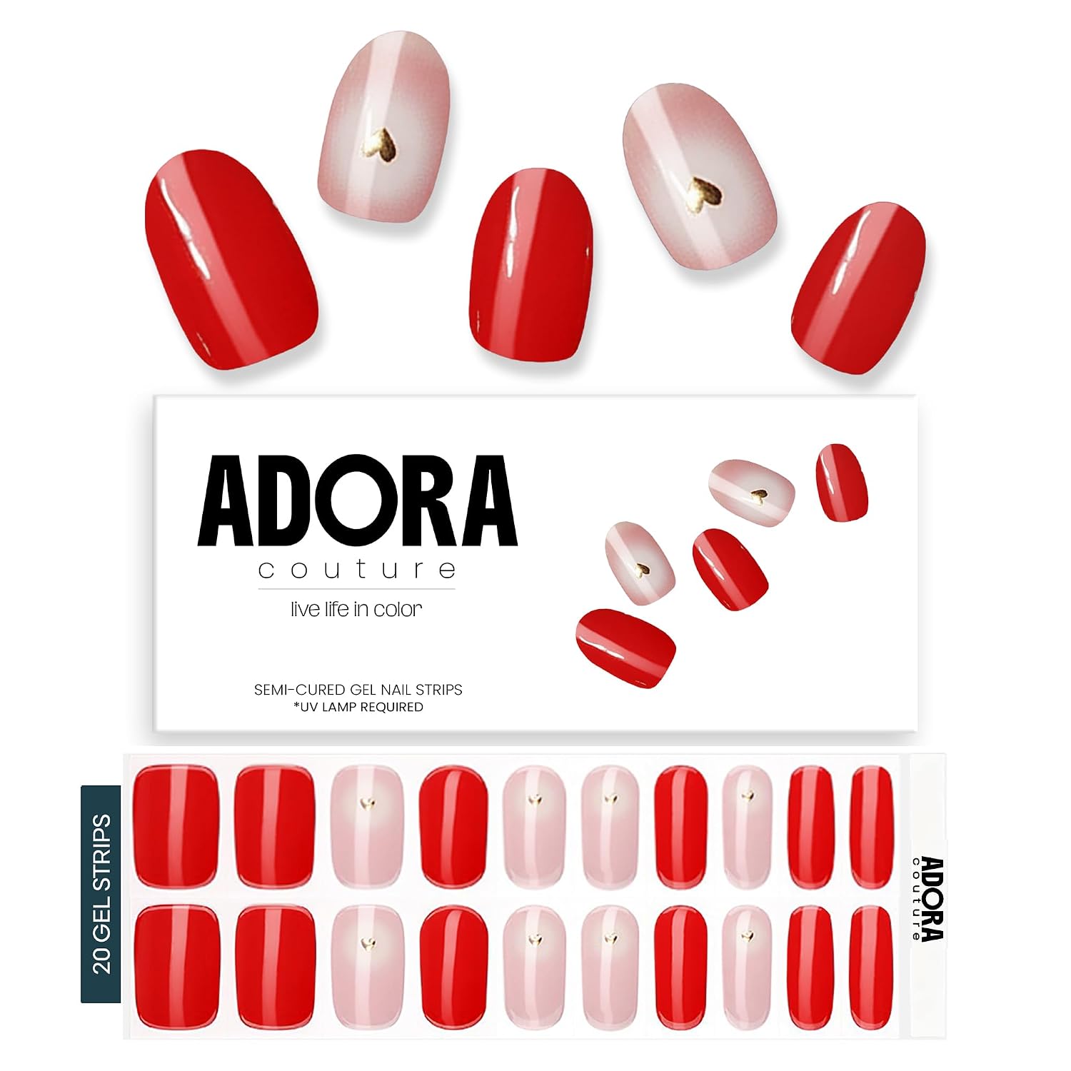 Adora Couture Semi Cured Gel Nail Strips with 20 Pieces - UV Gel Stickers, Manicure Kit, Easy Application Wraps Includes Prep Pads, Nail File, Wooden Stick - UV Light Required (Black Milkyway)