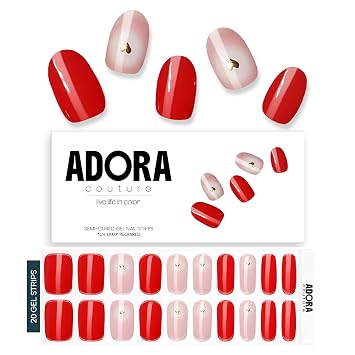 Semi-Cured Gel Nail Strips - 20 Salon-Quality Gel Sticker with UV Light Required, Long Lasting, Easy Application & Removal, Includes Prep Pad, Nail File, Wooden Stick Blush and Bold