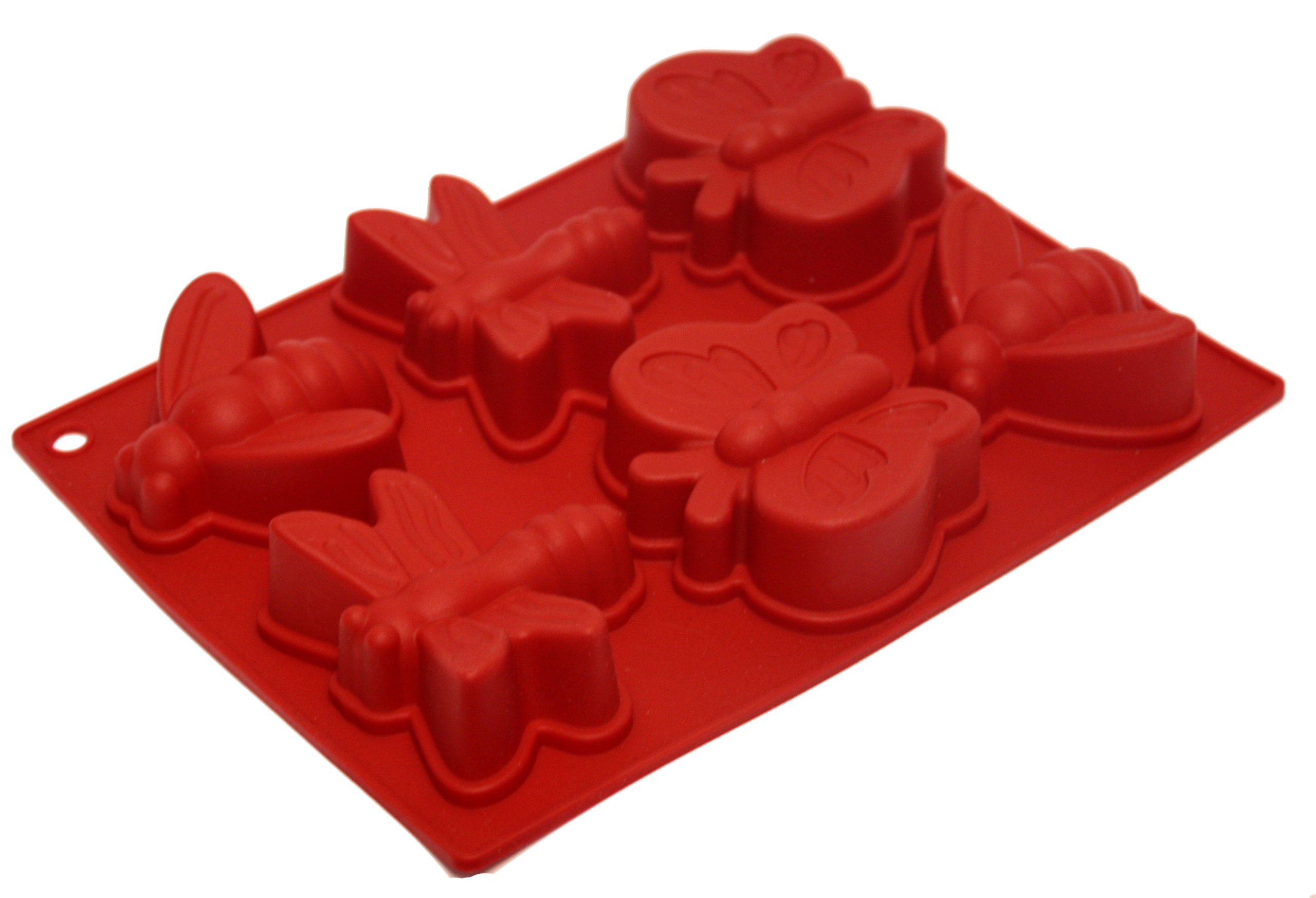 Silicone Worx 6 Cup Butterfly/ Bee/ Dragon Fly Cake Mould, Red