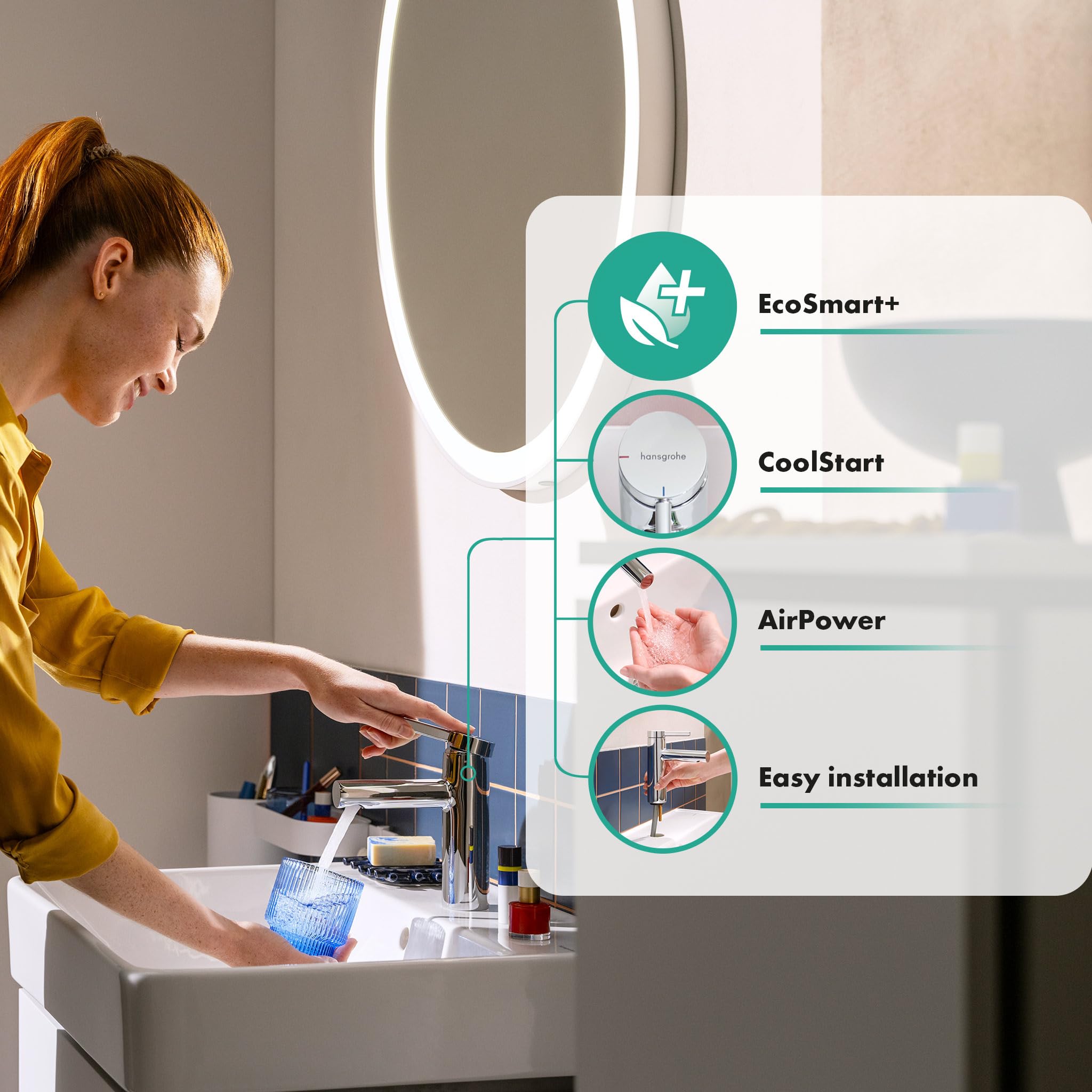 hansgrohe Zesis S, Bathroom tap Without Waste, Energy-Saving (CoolStart), Bathroom Sink tap with spout Height 104 mm - Image 2
