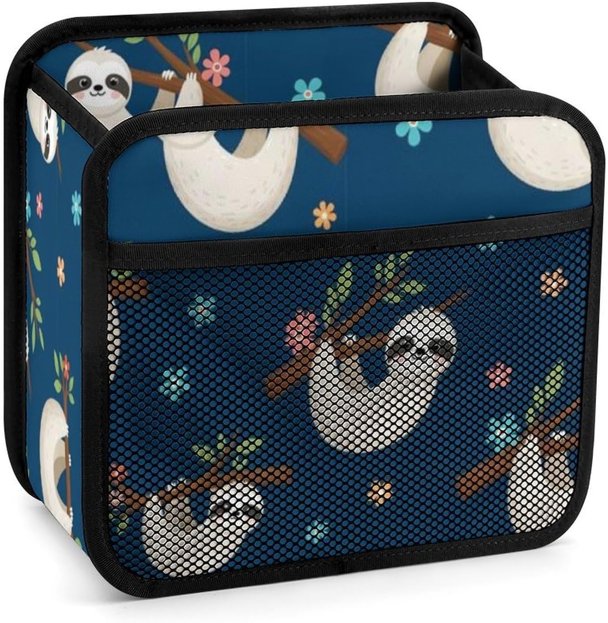 Smart Car Seat Storage Bag with Mesh and PU Sections to Separate Snacks, Gadgets, and Personal Items, Cute Sloth Pattern