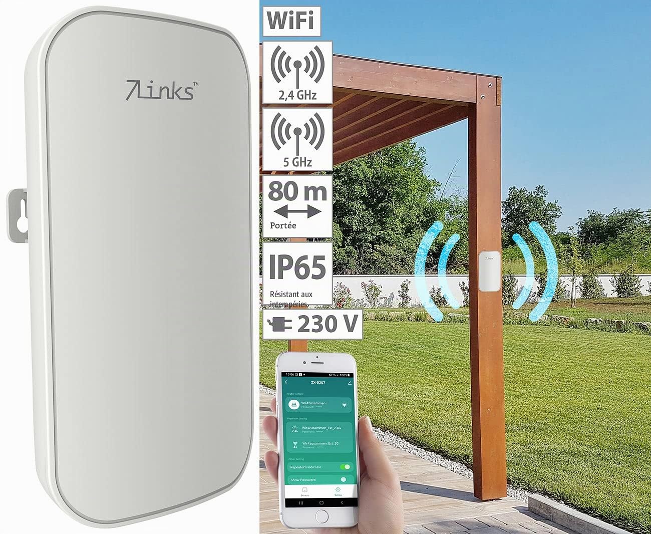 Répéteur wifi connecté d'extérieur 1200 Mb/s pour réseaux 2,4 et 5 GHz WLR-1230 [7links]