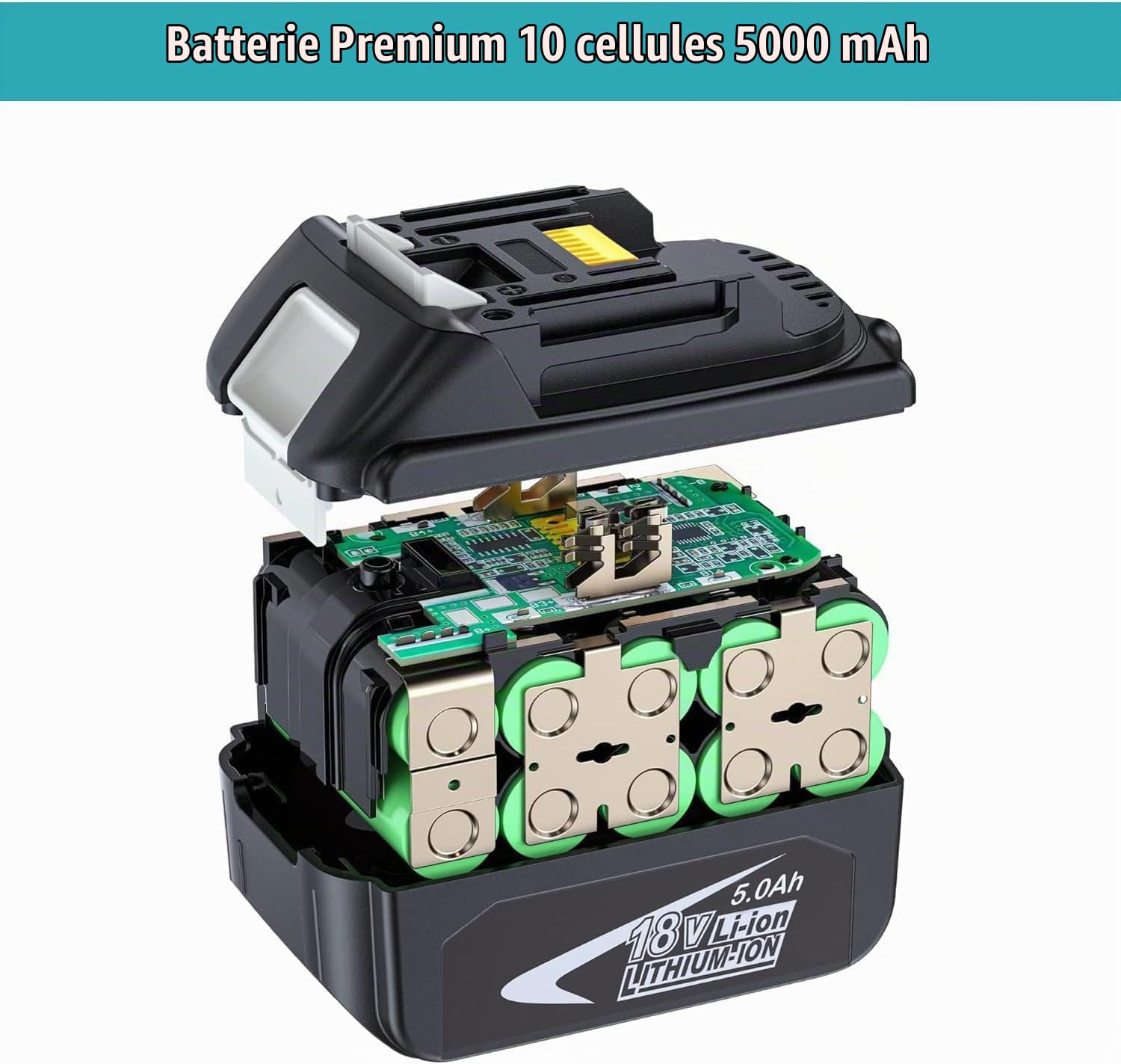 Lot de 2 batteries de rechange, BL1850B, 5000 mAh, 18 V, compatibles avec Makita BL1850, BL1860B, BL1830 B, pour tondeuse à gazon Makita DLM431Z, DLM380Z, DUC353Z, DHR171Z, DHP482Z