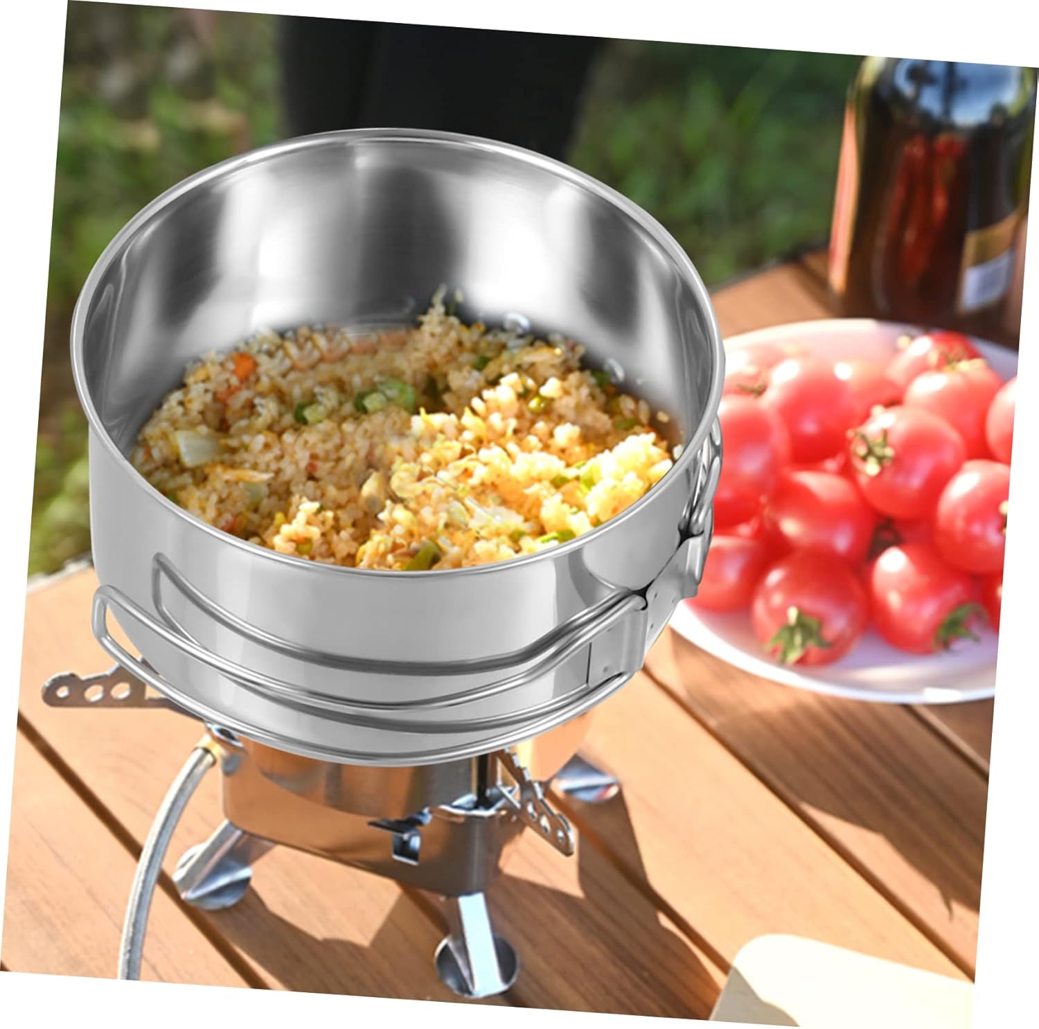 Kisangel Stainless Steel Camping Pot Pan Handle Stackable Design for Outdoor Cooking for Picnics Hiking and