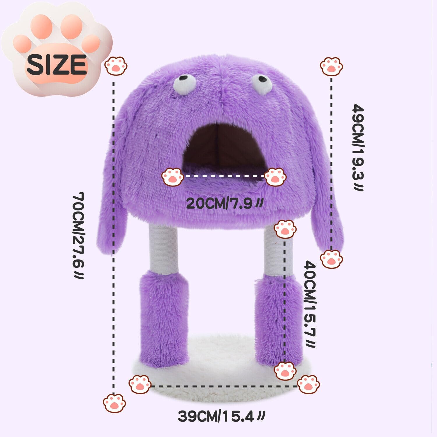 review PAWZ Road Monster-Themed Cat Tree Cute, 2 in 1 Cat Scratching Post with Big Cozy Condo, Artistic Modeling Cat Tower with a Soft Removable Cat Bed for Indoor Cats, 27.6