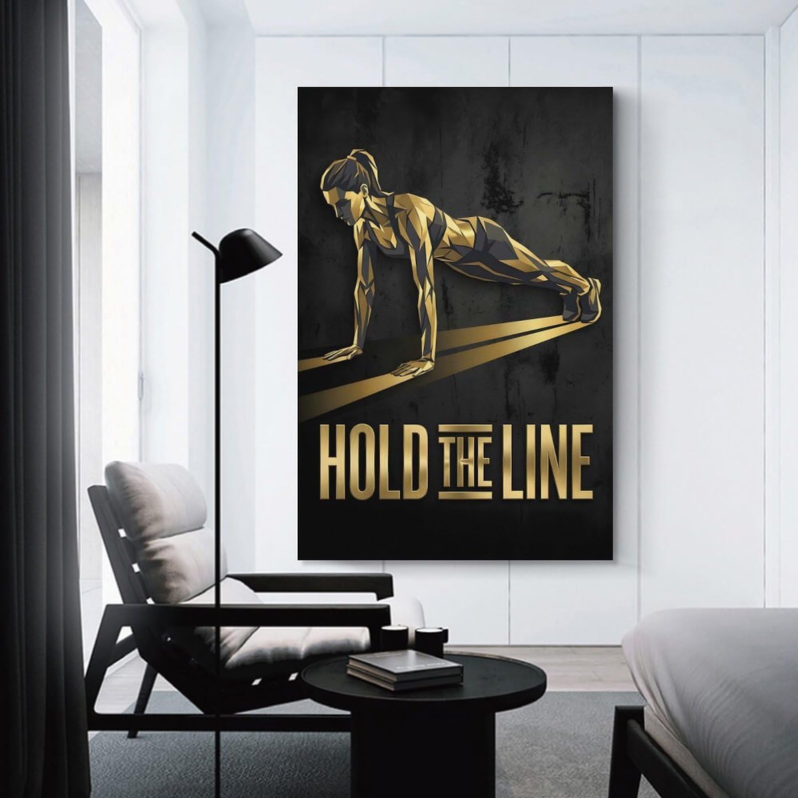 Junmoney Hold The Line Fitness Motivation Canvas Wall Decor 16x24inch(40x60cm), for Home Lounge, Bedroom Or Reading Nook, A Home Accent with Warm Character