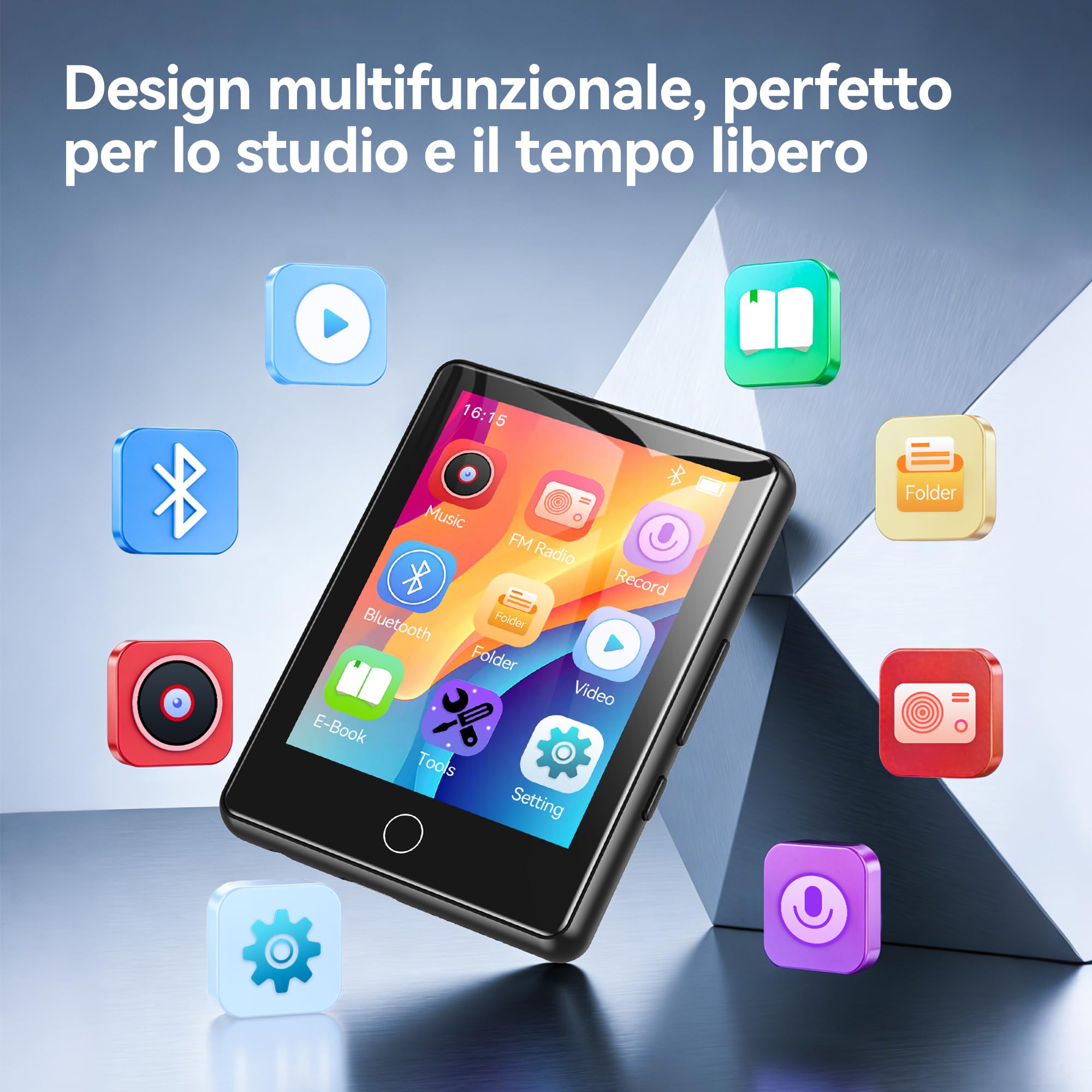 AGPTEK MP3 Bluetooth 5.3 con Schermo Tattile da 2,8", Lettore MP3 con Audio HiFi, Radio FM, Registratore e Altoparlante, 64GB Lettore Espandibile a 128GB, y Player Custodia in Silicone
