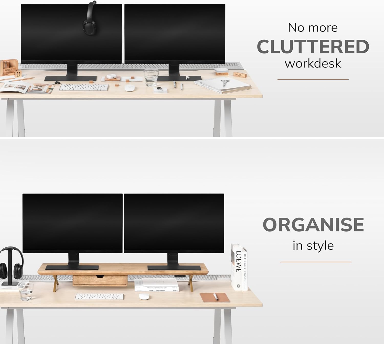 Anji Mountain Monitor Stand - Desktop Organizer & Laptop Riser, Ergonomic Monitor Riser, Space-Saving Monitor Stand for Desk, Durable Construction, Easy Assembly, Ideal for Home & Office,Natural