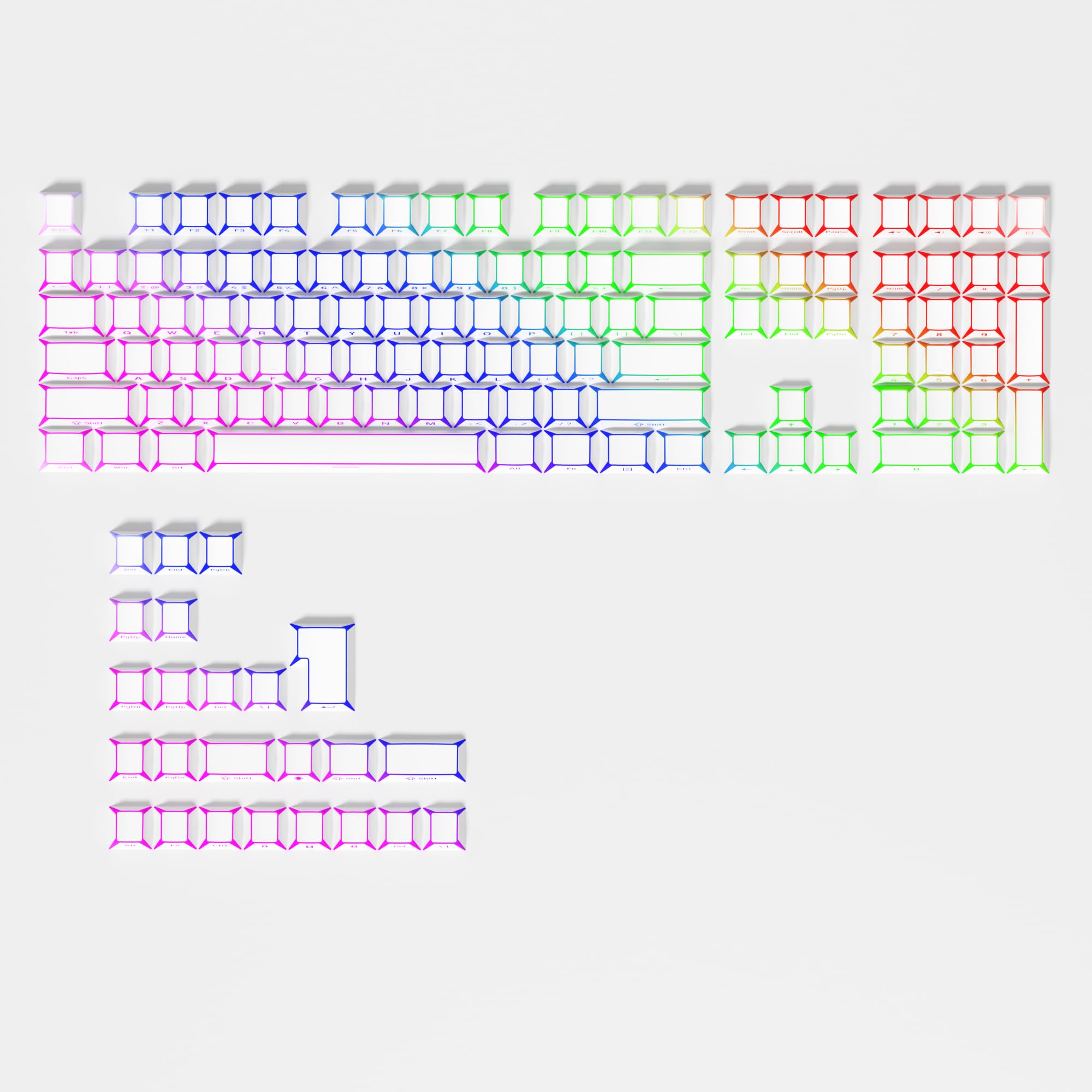 White PBT Shine Through Keycaps, Side Printed Translucent Keycaps, Double Shot Cherry Profile for MX Switches Mechanical Keyboard