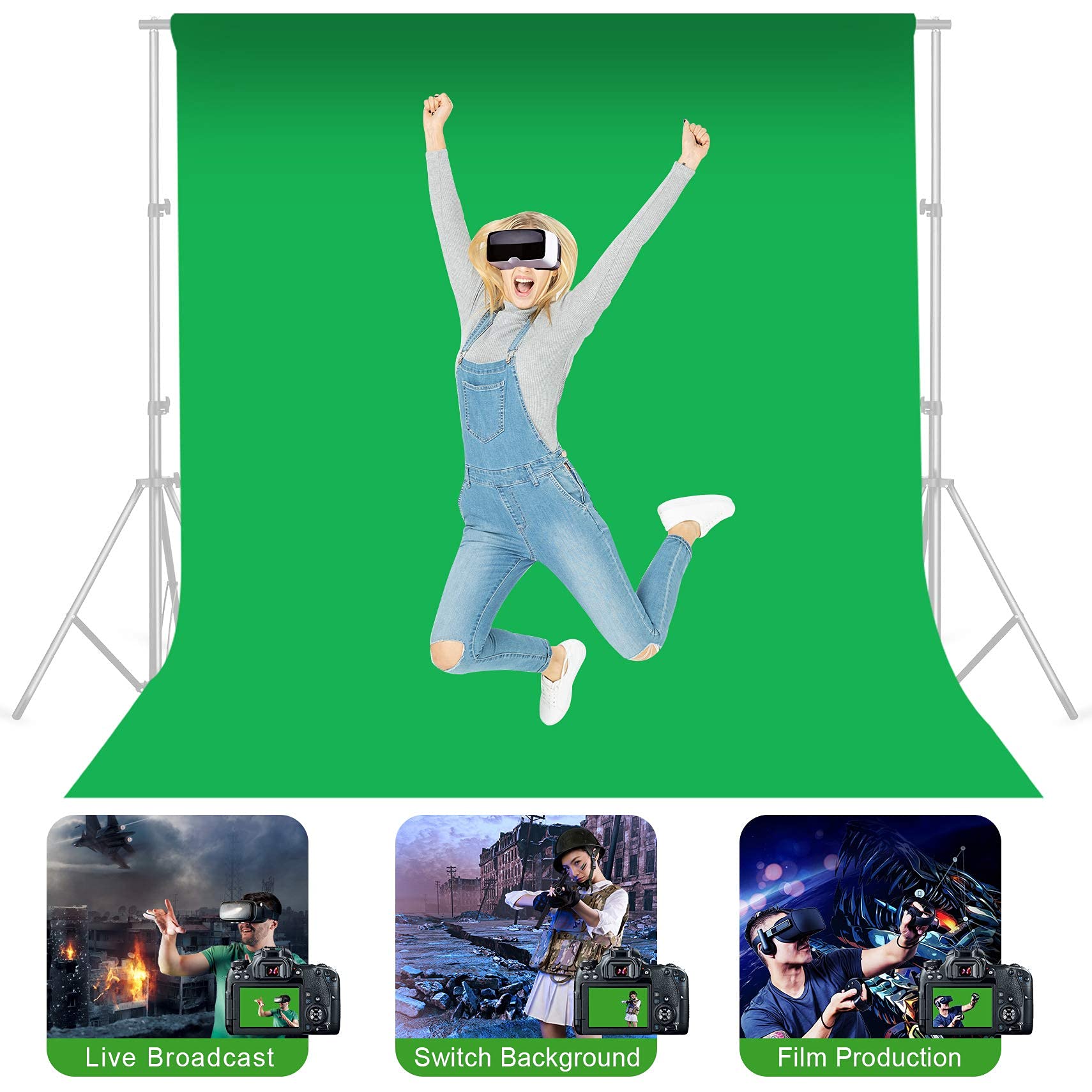 Selens,Sfondo verde dello schermo 3x3 m, in mussola di Chromakey, pieghevole, 10x3 m, in streaming dal vivo, prodotto video con ritratto di ripresa con zoom intervista con 4 clip