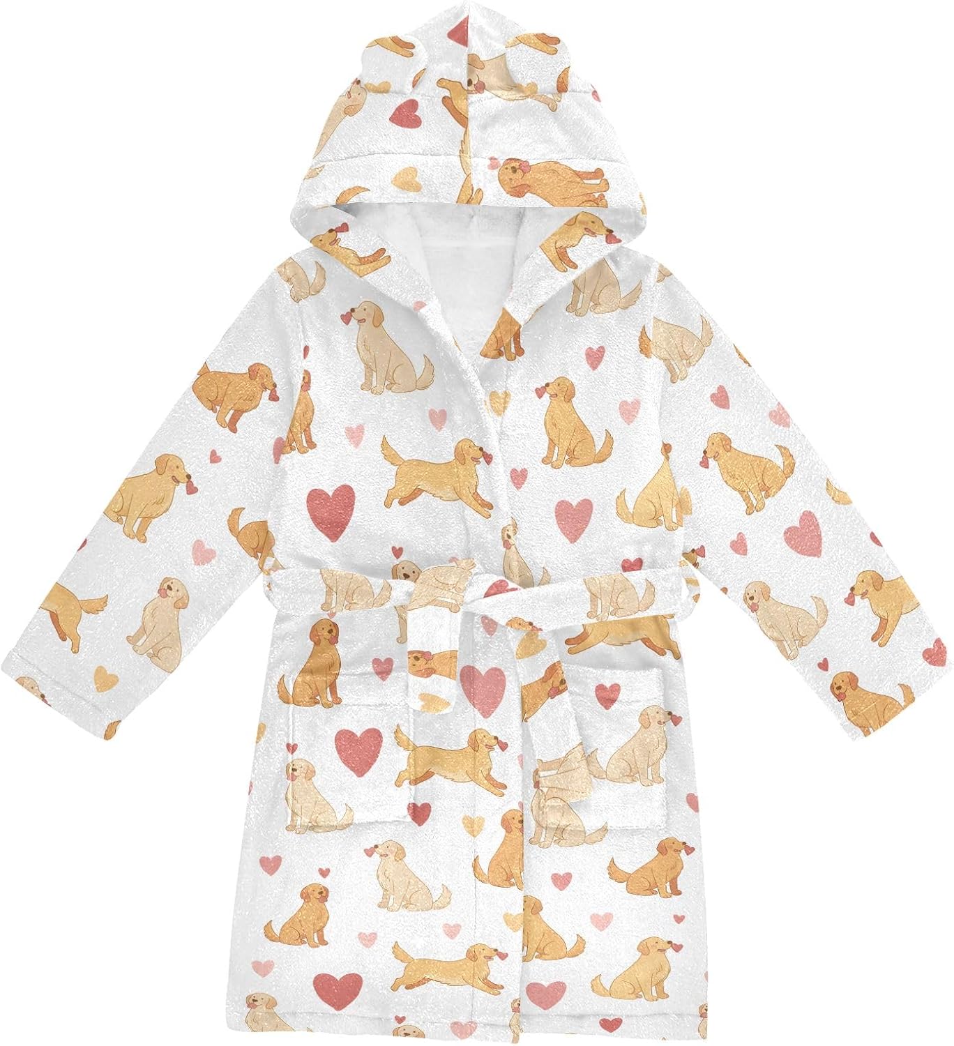 Cute Golden Retriever Prints Toddler Hooded Bathrobe for Boys Girls Soft Plush Bath Towel Robe 2-12 Years