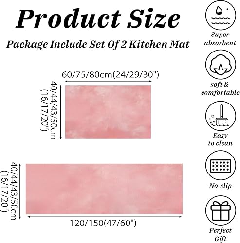 Miniatura 2 de Simple Solid Color Kitchen Mat Set of 2 Pcs, Non Slip Kitchen Rug Blush Powder, Retro Grunge Rock Style Washable Absorbent Floor Mat Runner Rug,