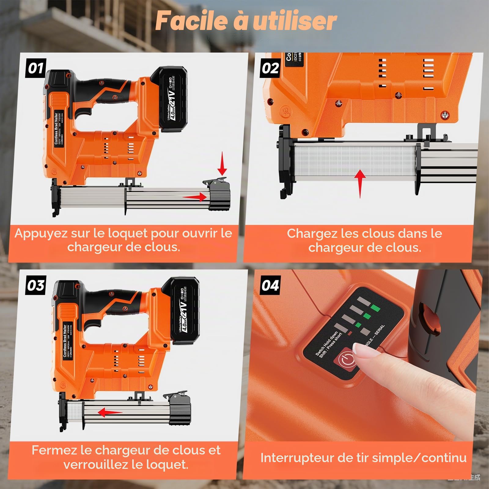 Cloueuse Agrafeuse Sans Fil 2 en 1,Moteur Brushless,compatible avec Makita 21V LXT avec,batterie 4.0Ah,chargeur inclus,2 modes tir,anti-blocage,pour bois menuiserie tapisserie