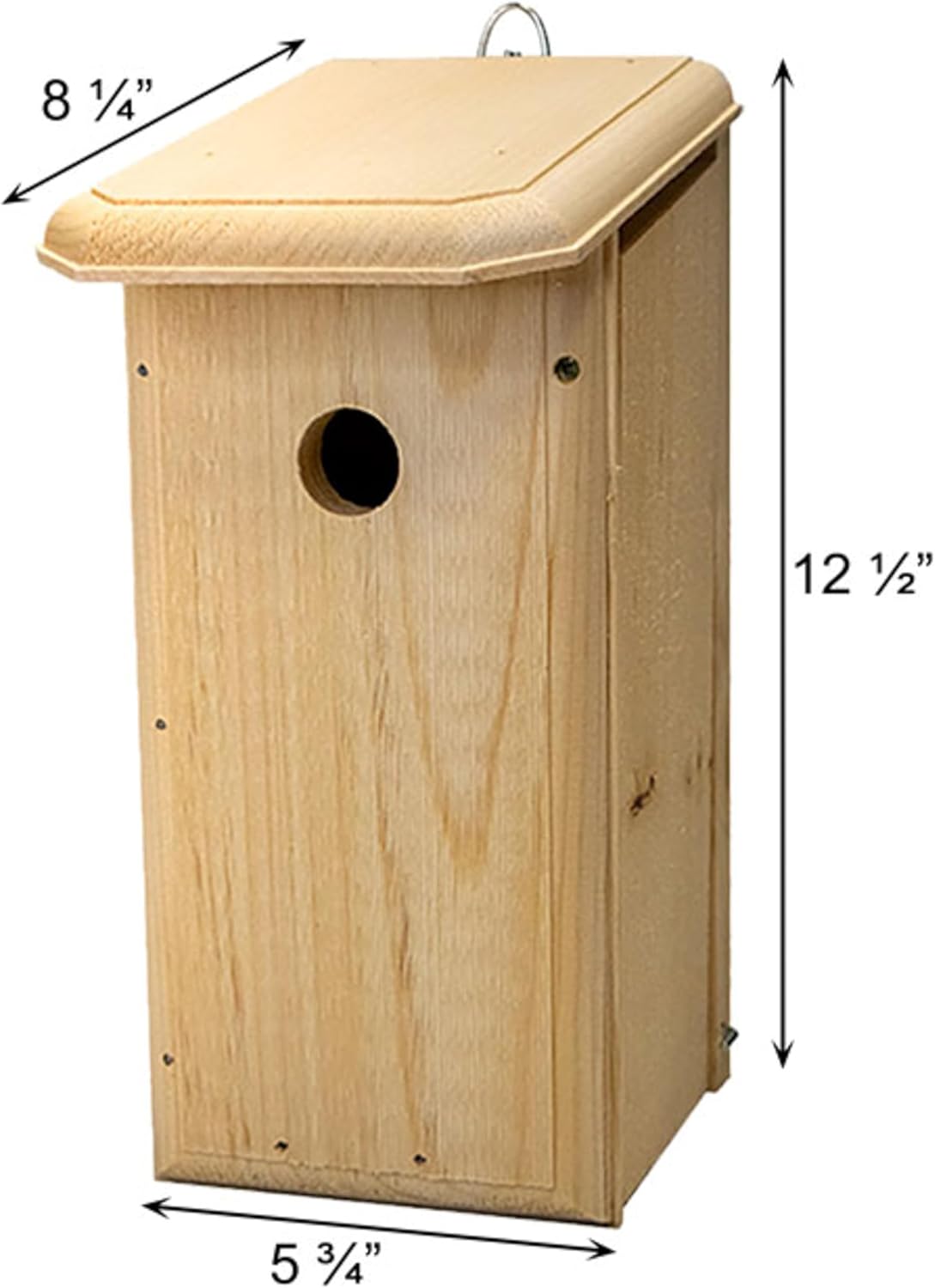Chickadee Bird House – Handcrafted Nest Box with Wood Chips – 12.5" H x 6.25" W x 8.5" D – Eastern White Pine Construction – Made in USA – Easy Clean-Out & Proper Ventilation – Durable Shelter