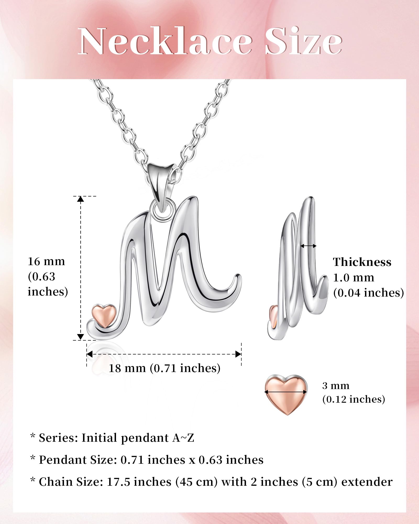 Mesovor Collane in Argento Sterling 925 per Donna, Delicata Collana con Nome Iniziale e Cuore in Oro Rosa, Regali di Gioielli per Fmiglia, Madre, Sorella, Figlia, Moglie