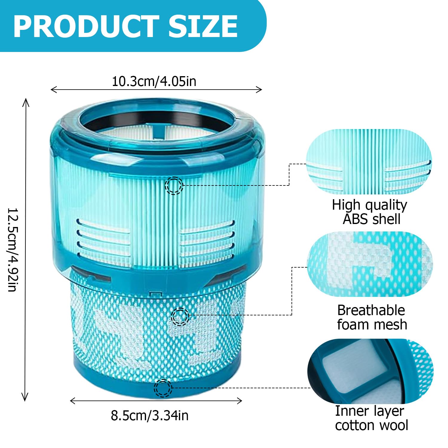 2 Stück Gen5detect HEPA-Ersatzfilter kompatibel mit Dyson Gen5detect Absolute kabelloser Staubsauger, Waschbar Ersatzteile Hepa Filter Zubehör, mit Reinigungsbürste