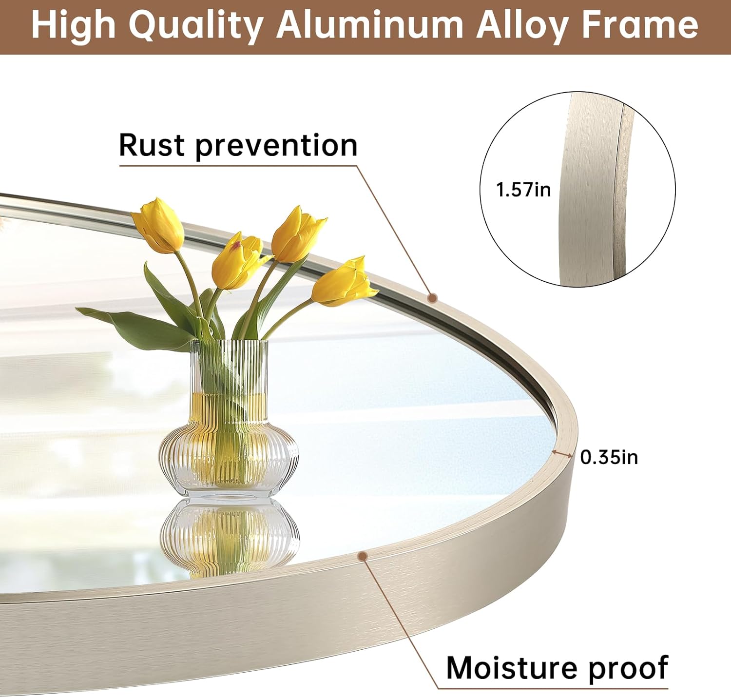 Oval Wall Mirror, 24"x36" Brushed Nickel Vanity Mirror, Bathroom Mirror of Metal Frame, Home Decorative Wall Mounted Mirror for Bathroom, Living Room, Entryway, Vanity