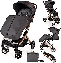 Baby Pushchair, Lightweight Stroller, Compact Travel Buggy, Hand Foldable, Airplane Travel Cabin Approved Stroller, Foot Cover, Mommy Bag, Rain Cover, Four Seasons (Grey - Rose Gold Frame)