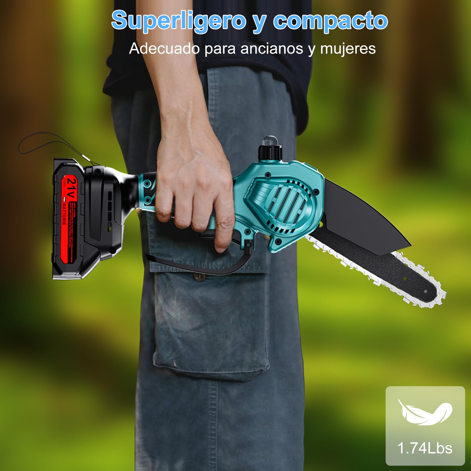 Minisierra de cadena con batería 2×2000mAh, sierra de cadena eléctrica de 6 pulgadas mini con engrase automático y 2 catene, sierra de cadena de batería para tijeras de jardín | 2 cadenas, 550 W, indicador de estado de carga